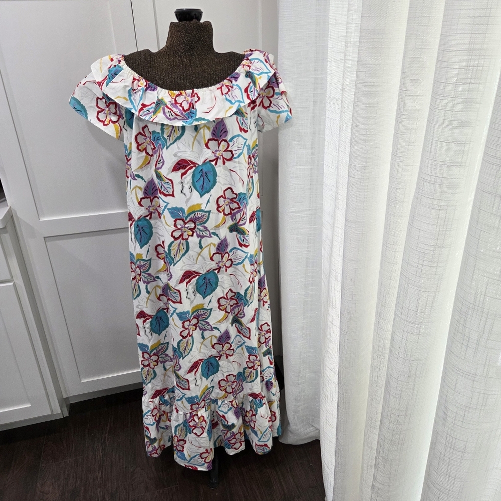 Vintage Hilo Hattie Made In Hawaii Off The Shoulder Dress Floral Size Medium